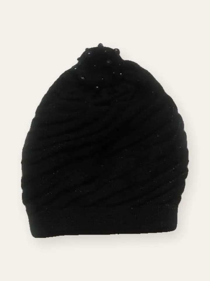 Black Pleated Turban Cap