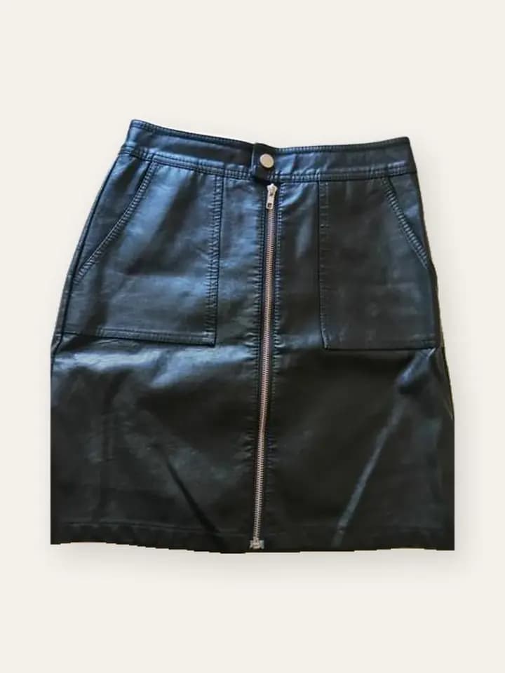 Black Zip-Front Faux-Leather Skirt