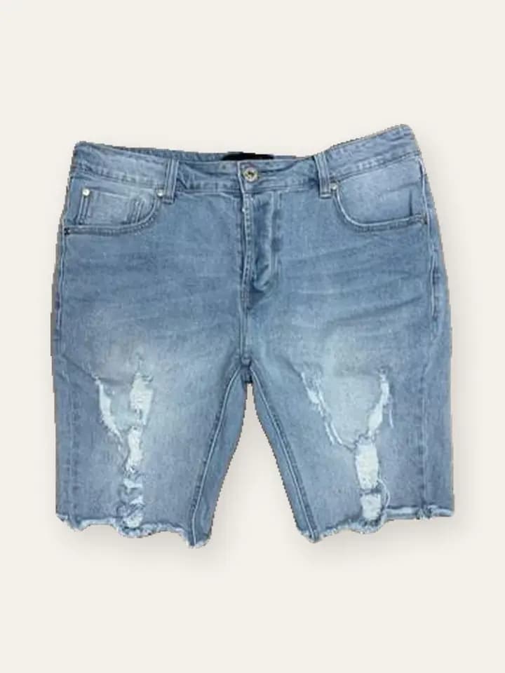 Ripped Light-Wash Denim Shorts