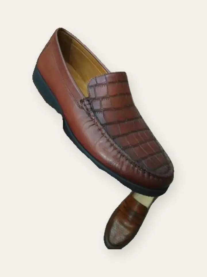 Tan Croc-Effect Loafers