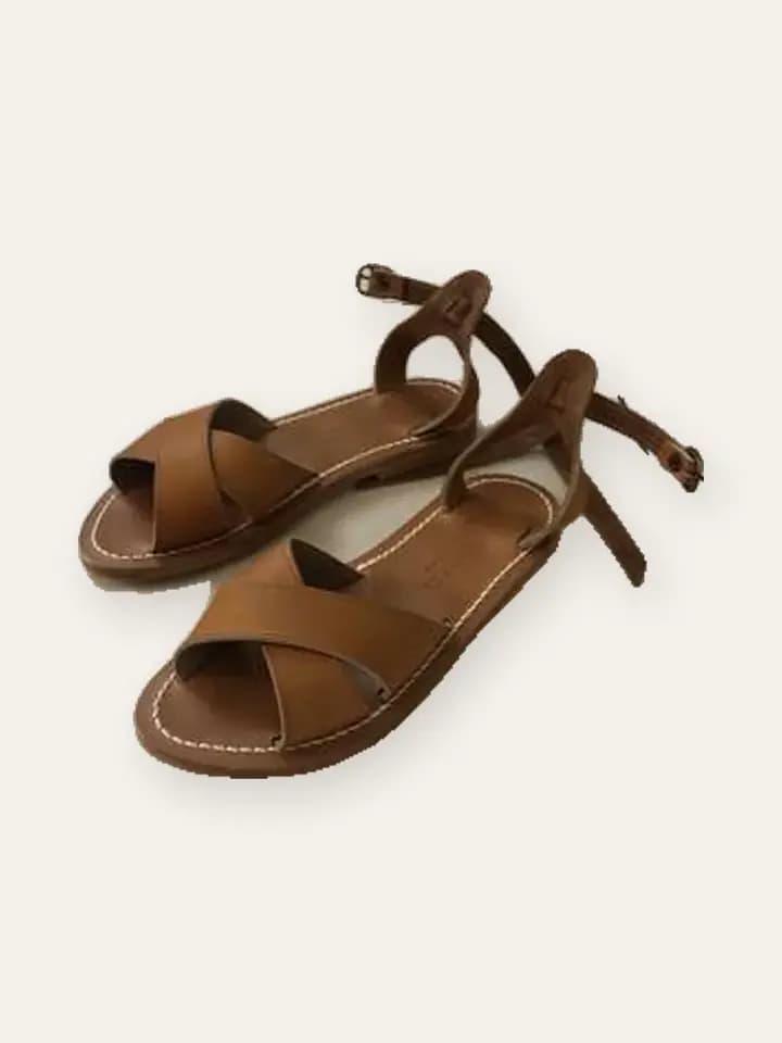 Tan Cross-Strap Flat Sandals