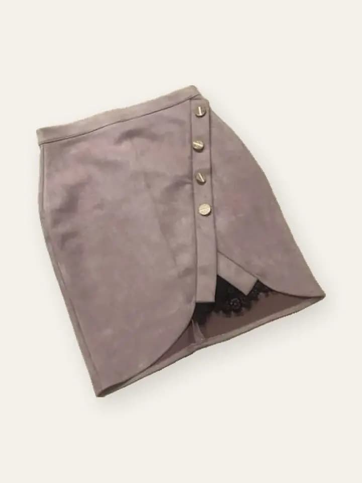 Taupe Button Wrap Skirt