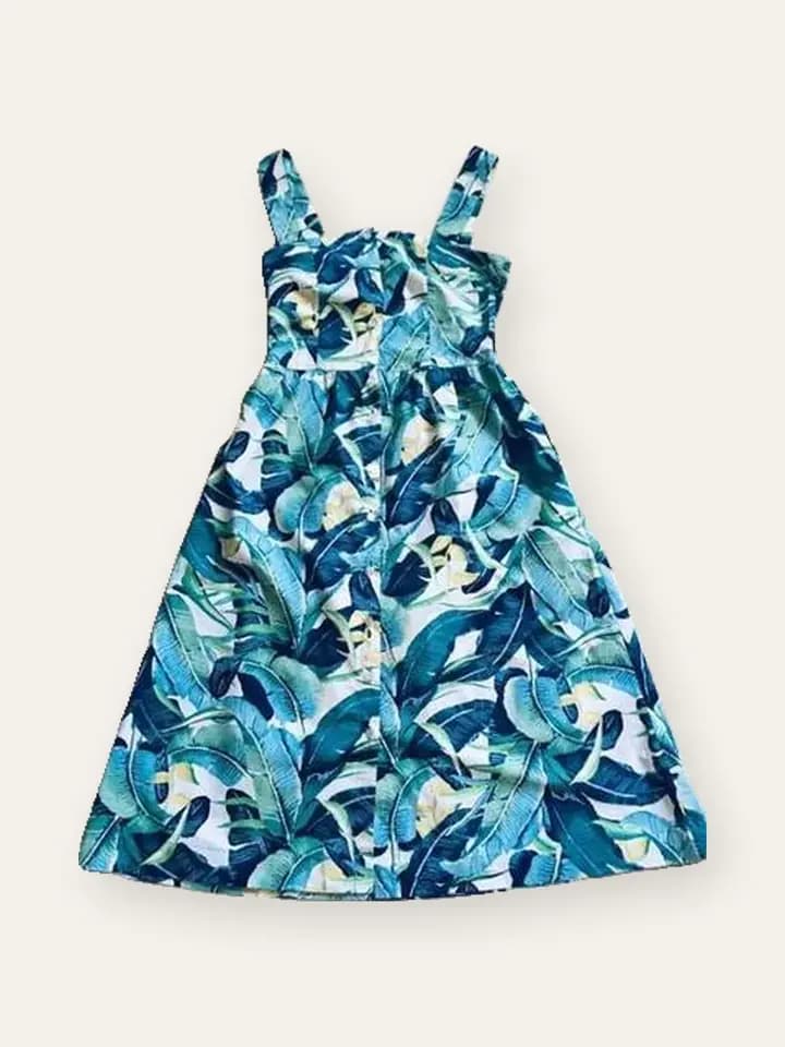 Tropical Leaf Print Midi Dress